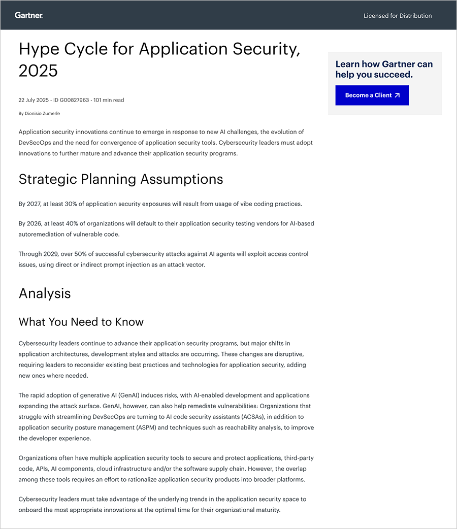 Gartner Hype Cycle Report Application Security 